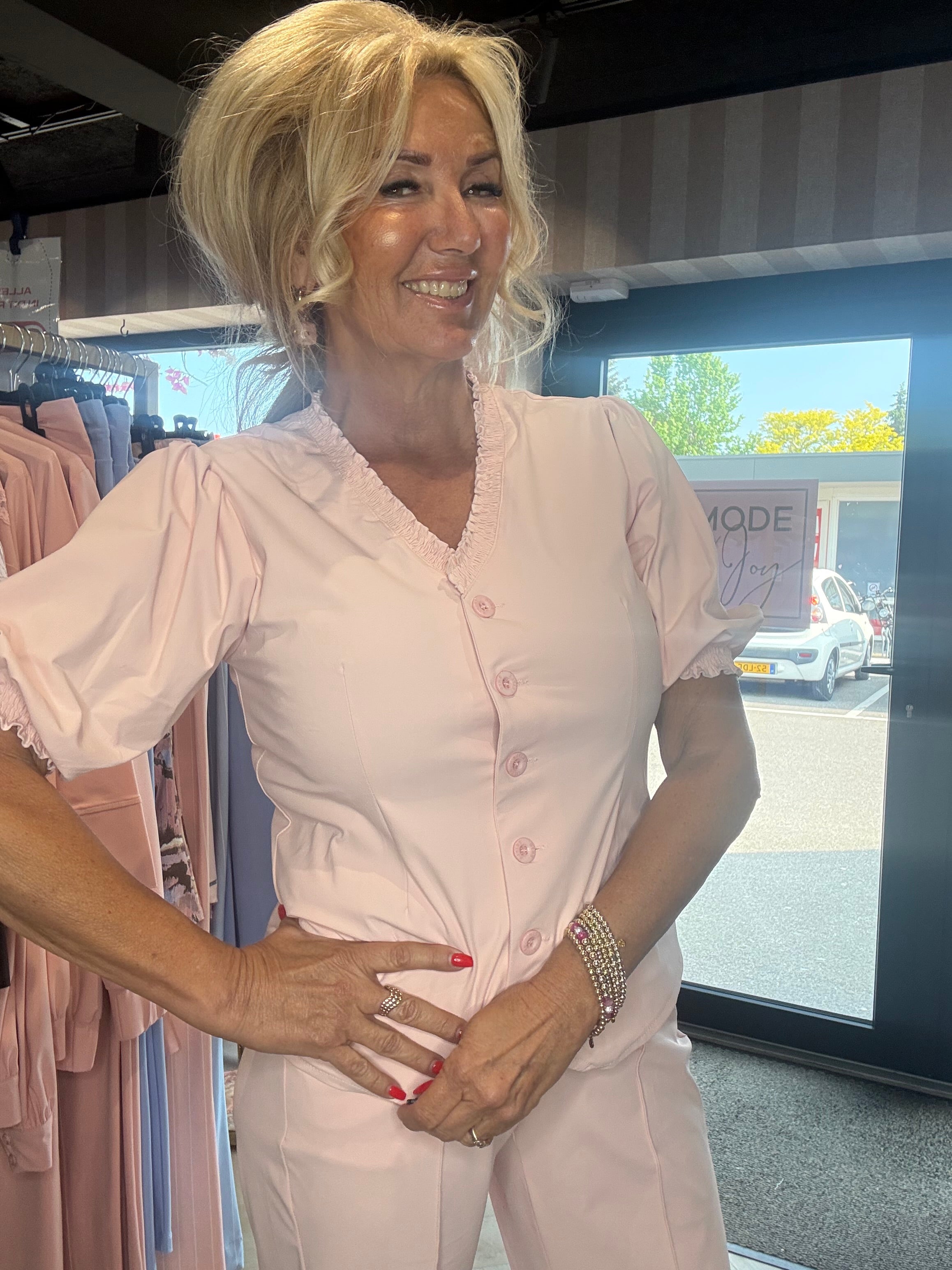 Blouse Short Sleeves BLS5933 Powder Pink — Triple Nine